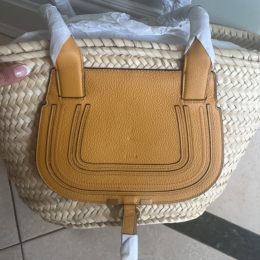 CHLOE MARCIE TOTE BAG LUNA RAFFIA SUNDLOWER YELLOW MEDIUM LARGE - Picture 3 of 9